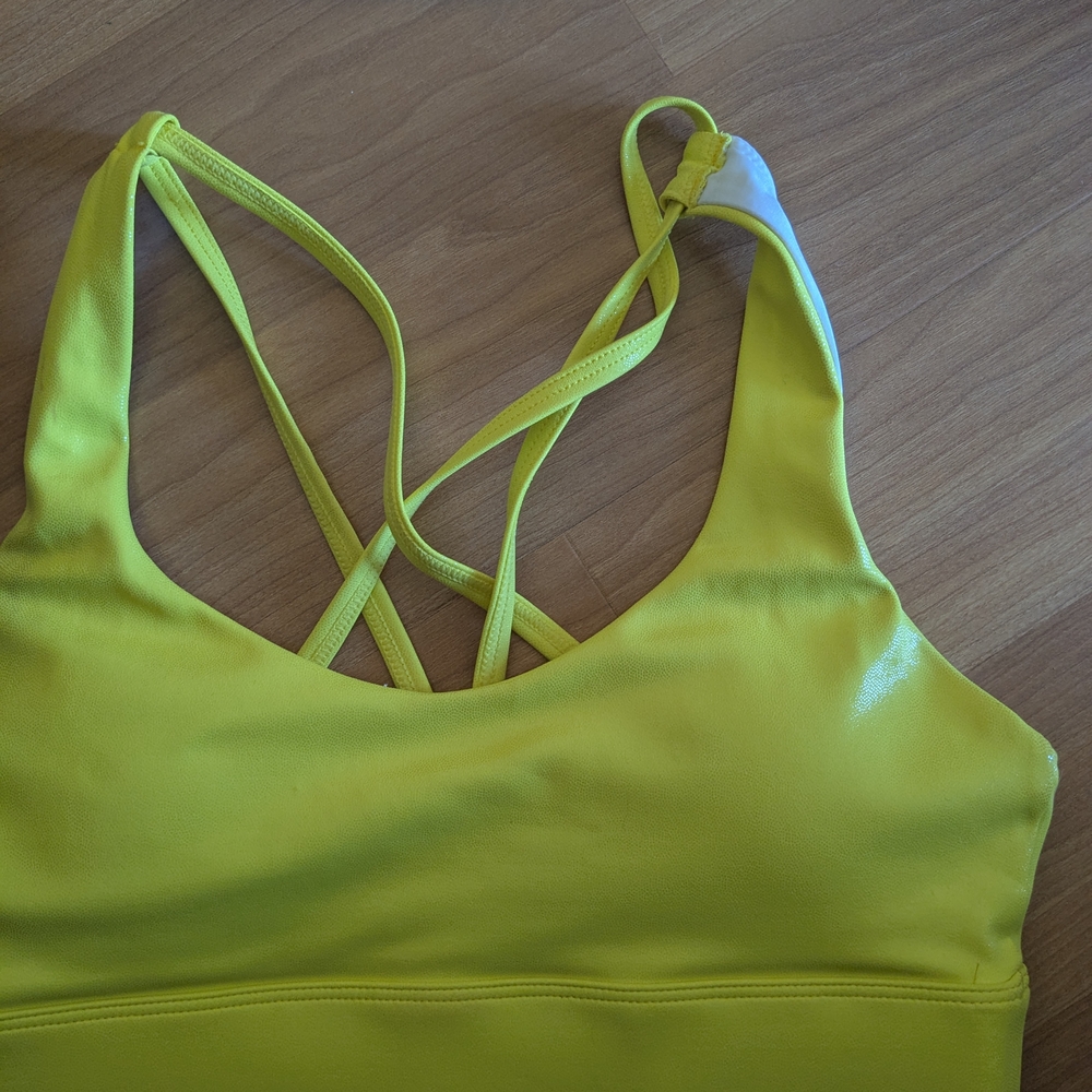 Yellow Leather-like Women's Sports Bra